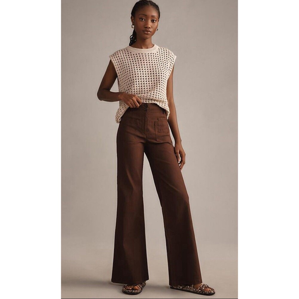 Anthropologie Maeve Pants Women Brown Junie Wide leg Flared Boho Sz 32T New